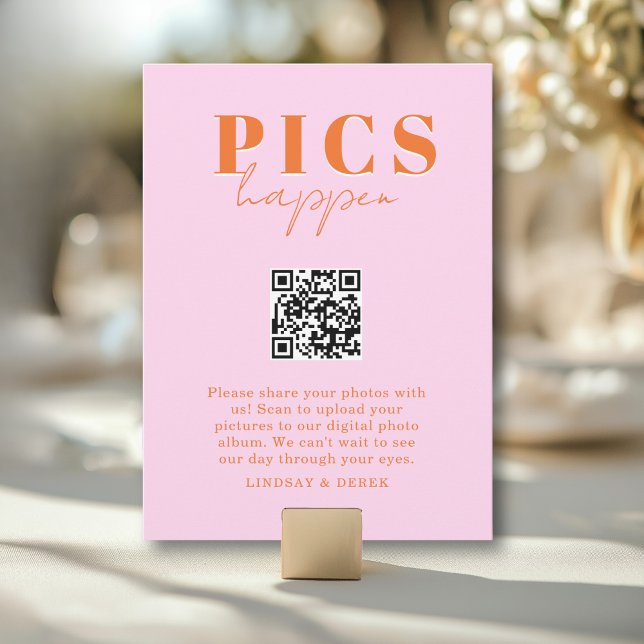 Carte PICS HAPPEN! QR Code Pink Orange Wedding Gallery  (PICS HAPPEN! QR Code Pink Orange Wedding Gallery Card)