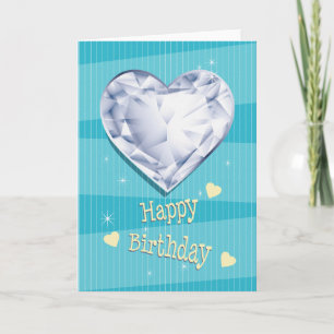 Carte Pierre de naissance Avril Diamant Bleu Coeur Anniv