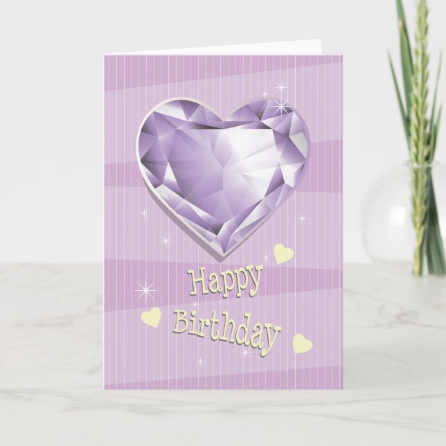 Carte Pierre de naissance Février Purple Améthyste Coeur (Devant)