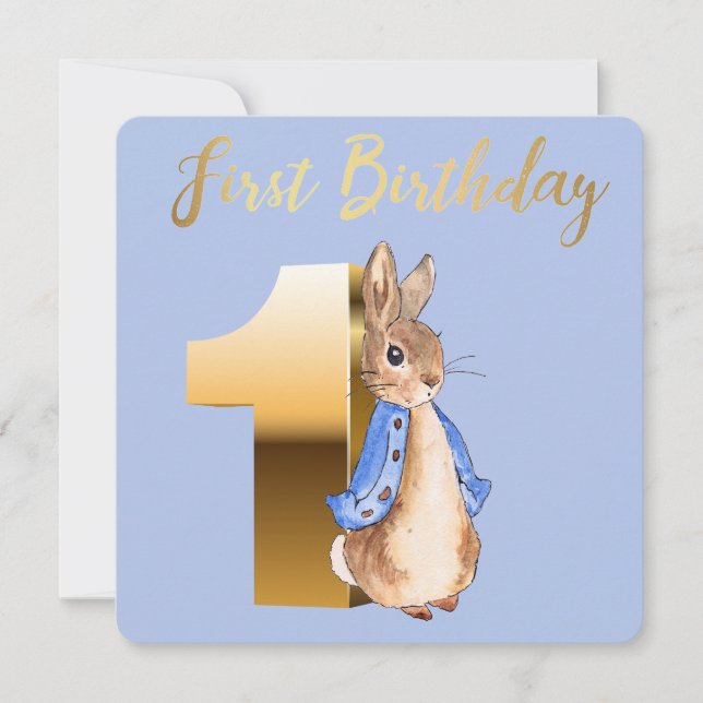 Carte Pierre le lapin avec l'or premier anniversaire (Devant)