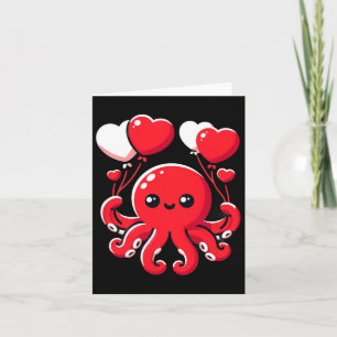 Carte Pieuvre avec des ballons en forme de cœur Adorable