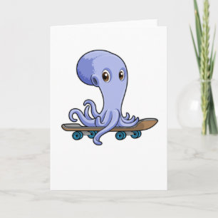Carte Pieuvre en patineur avec planche à roulettes