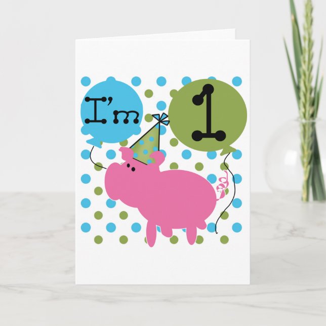 Carte Pig 1er Anniversaire Tshirts et cadeaux (Devant)