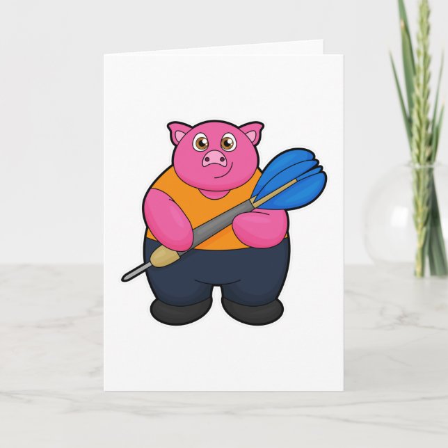 Carte Pig comme joueur de fléchettes avec fléchettes (Devant)