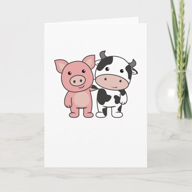 Carte Pig Vache Piggy Cute Animaux de ferme (Devant)