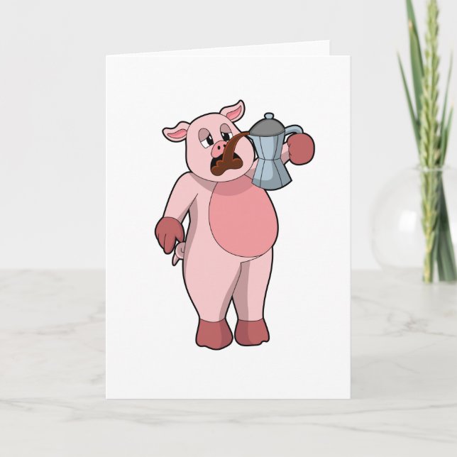 Carte Pig with coffee pot (Devant)