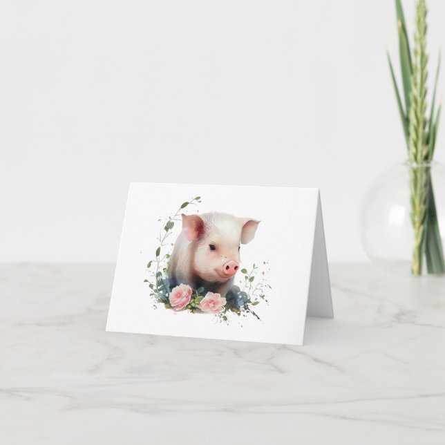 Carte Piglet bébé doux avec Fleurs BLANC (Devant)