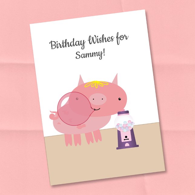 Carte Piglet Bubble Gum Anniversaire Voeux (Créateur téléchargé)
