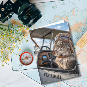 Carte Pilote Chat & Avion, Anniversaire drôle et cool d'
