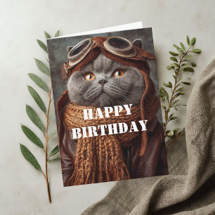 Carte Pilote de chat d'anniversaire Aviateur Cool Drôle