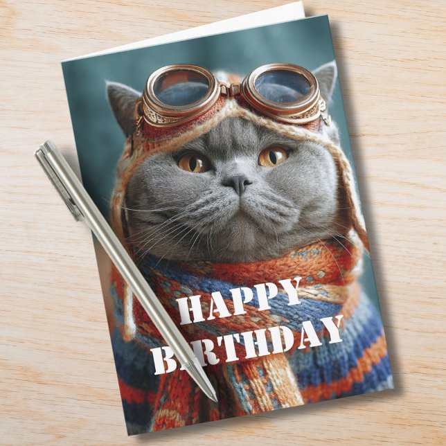 Carte Pilote de chat d'anniversaire Aviateur Cool Drôle  (Créateur téléchargé)