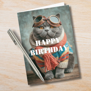 Carte Pilote de chat d'anniversaire Aviateur Cool Drôle