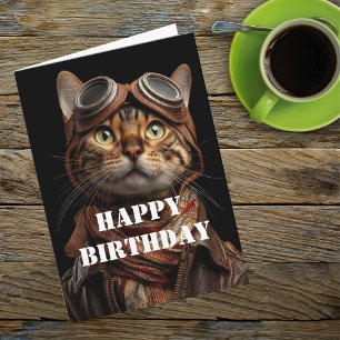 Carte Pilote de chat d'anniversaire Aviateur Cool Drôle