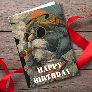 Carte Pilote de chat d'anniversaire Aviateur drôle Aviat