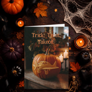 Carte Pilote drôle Avion sur Citrouille Halloween Photo 