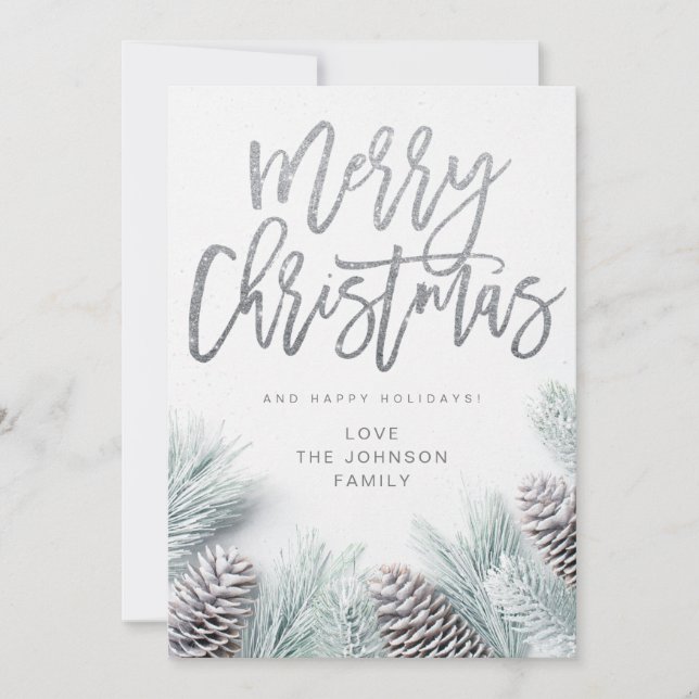 Carte Pin à neige et feuille Joyeux Noël (Devant)