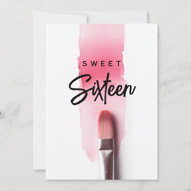 Carte Pinceau rouge à lèvres rose sweet sixteen moderne  (Devant)
