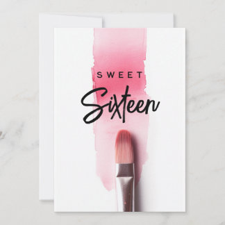 Carte Pinceau rouge à lèvres rose sweet sixteen moderne 
