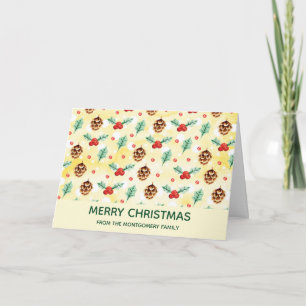 Carte Pine Cones et Motif de Noël Holly
