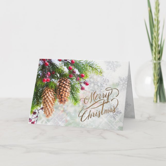 Carte Pine Cones Red Berry Joyeux Noël (Devant)