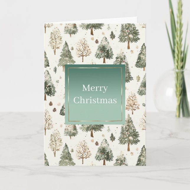 Carte Pine Green Cream Mint Christmas Trees (Devant)