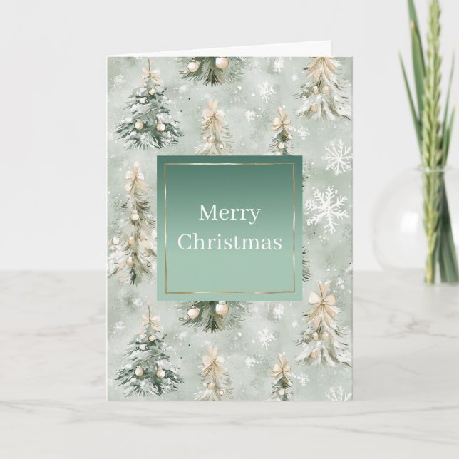 Carte Pine Green Cream Mint Christmas Trees & Snowflakes (Devant)