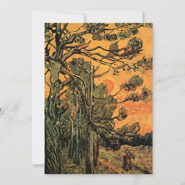 Carte Pine Trees Red Sky Setting Soleil par Vincent van  (Devant)
