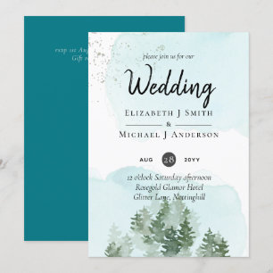 Carte Pine Trees Teal and Sage Wedding