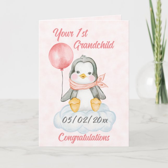 Carte Pingouin 1er petit-enfant personnalisé (Devant)