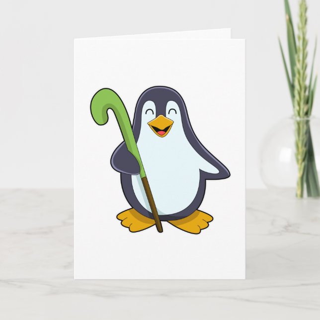 Carte Pingouin à Hockey avec chauve-souris de hockey (Devant)