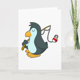 Carte Pingouin à pêche à la canne à pêche