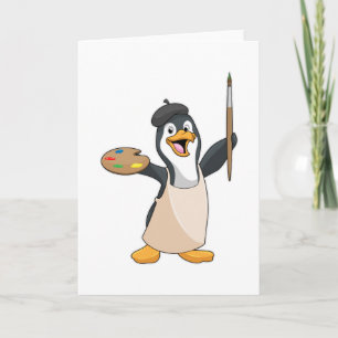 Carte Pingouin as Painter with Paint brush & Colour