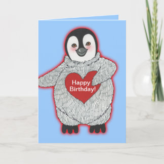 Carte Pingouin au coeur Joyeux anniversaire