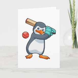 Carte Pingouin au cricket avec chauve-souris de cricket