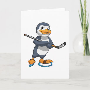 Carte Pingouin au hockey sur glace avec bâton de hockey 