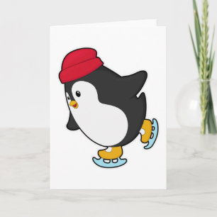 Carte Pingouin au patinage sur glace avec Casquette