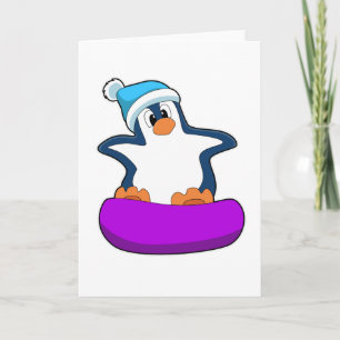 Carte Pingouin au snowboard avec snowboard