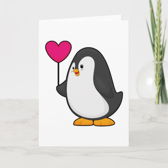 Carte Pingouin avec ballon cardiaque (Devant)