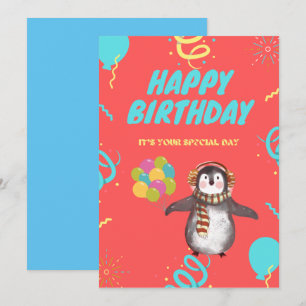 Carte Pingouin avec ballons