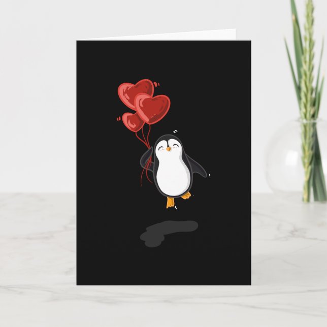 Carte Pingouin avec ballons cardiaques. (Devant)