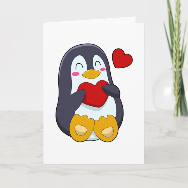 Carte Pingouin avec coeur (Devant)