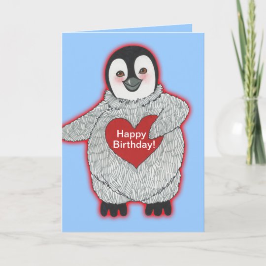 Carte Pingouin Avec Le Joyeux Anniversaire De Coeur Zazzle Ca