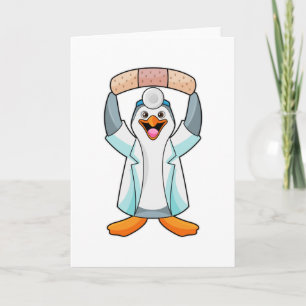 Carte Pingouin comme docteur avec plâtre