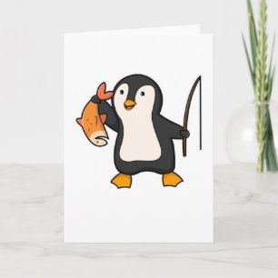 Carte Pingouin comme pêcheur avec poisson