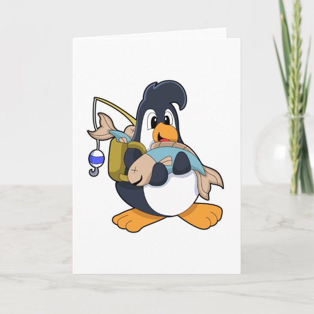 Carte Pingouin comme pêcheur avec poisson (Devant)