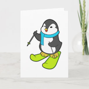 Carte Pingouin comme skieur avec ski