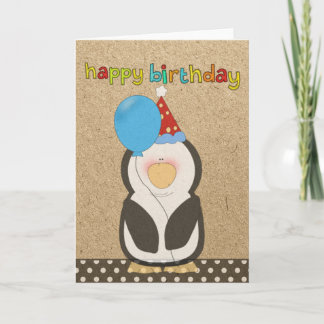 Carte Pingouin de joyeux anniversaire tenant le ballon