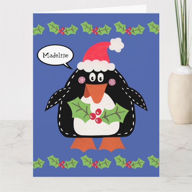 Carte Pingouin de Noël personnalisé (Devant)