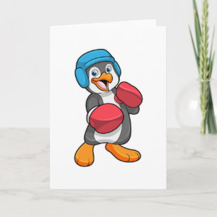 Carte Pingouin en boîte avec gants et casque de boxe