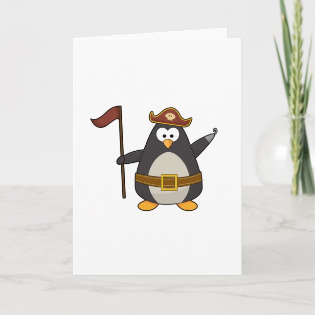 Carte Pingouin en pirate avec ceinture de pirate et Casq (Devant)
